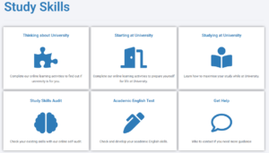 screenshot of study skills homepage